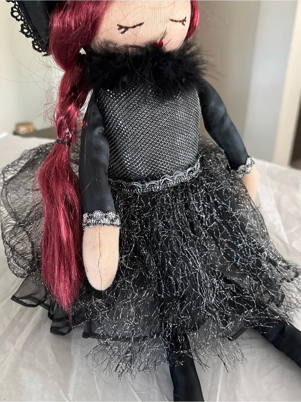 Happy Witch Doll with Red Hair and Black  Silver Outfit